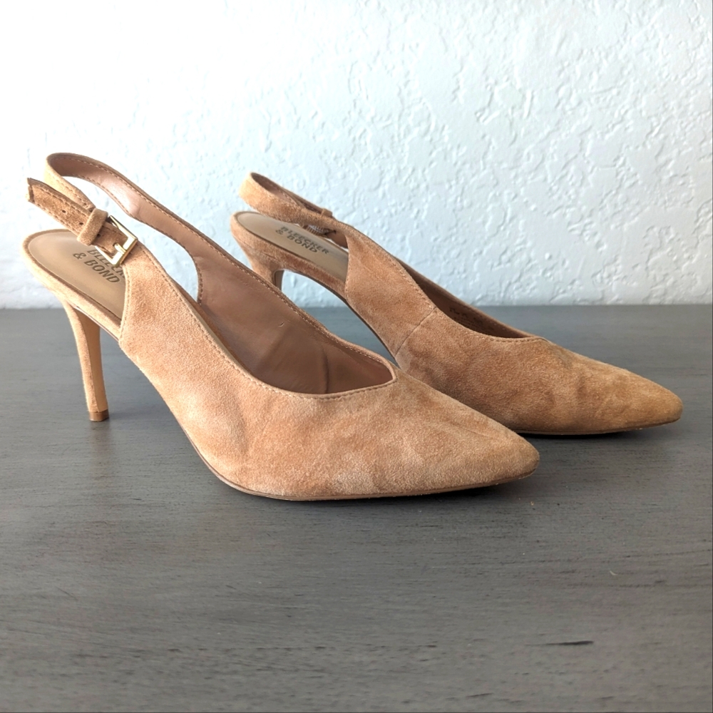 Bleeker and Bond Pointy Toe Slingback Suede Heels Size 8.5